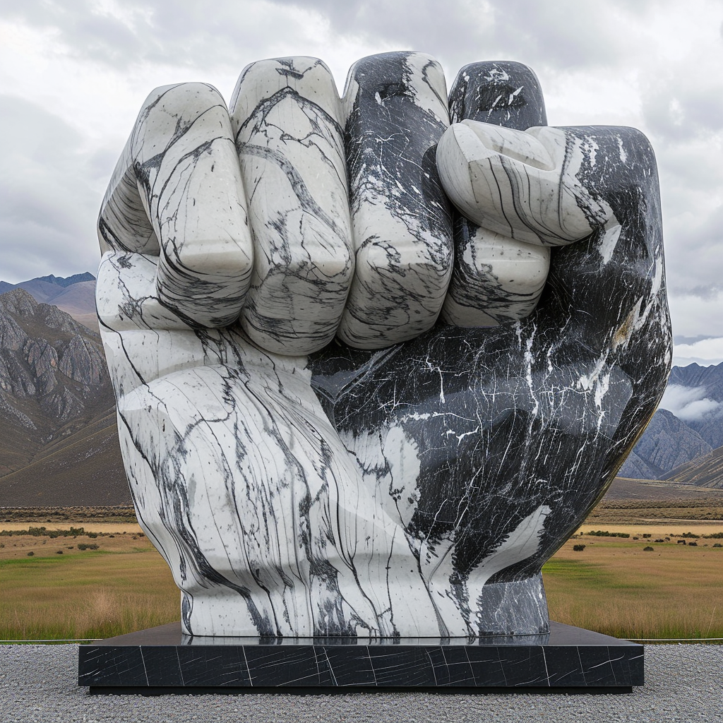 Gray white marble fist sculpture