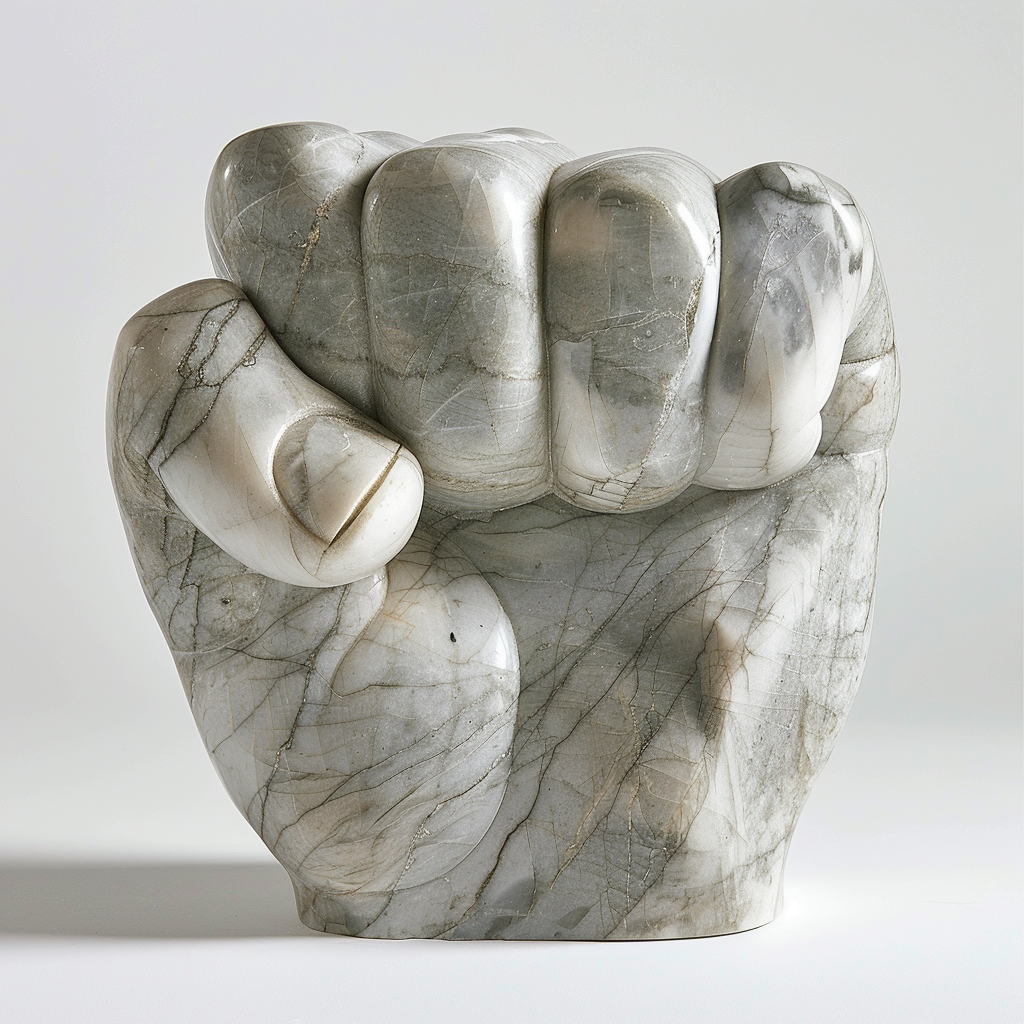 Gray-white marble fist sculpture