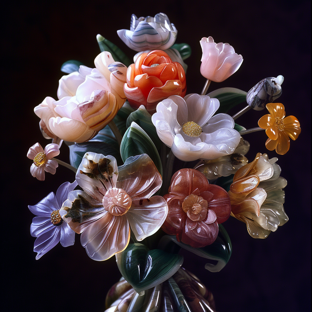 Intricate Marble Flower Bouquet Carving