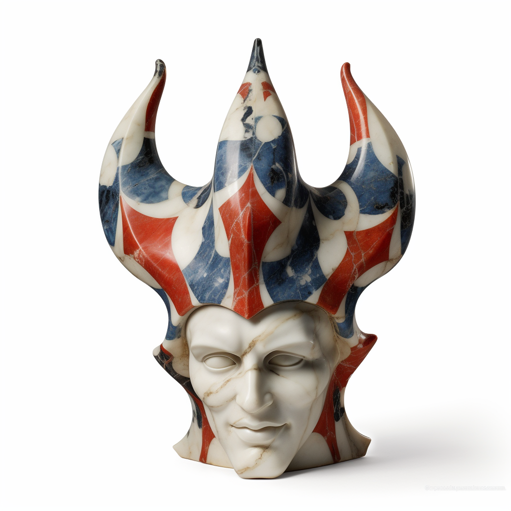 White Marble Jester Cap with Red and Blue Patterns