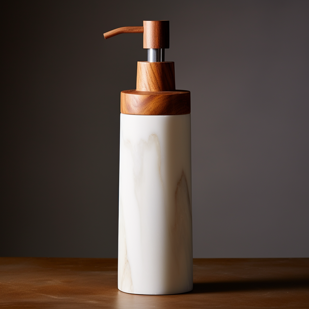 Elegant marble and wood lotion pump bottle