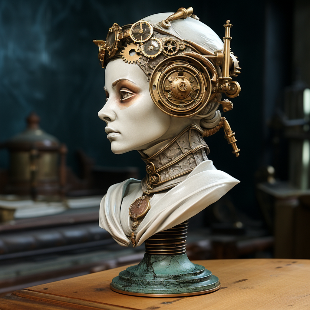 Marble Steampunk Diver Woman Sculpture