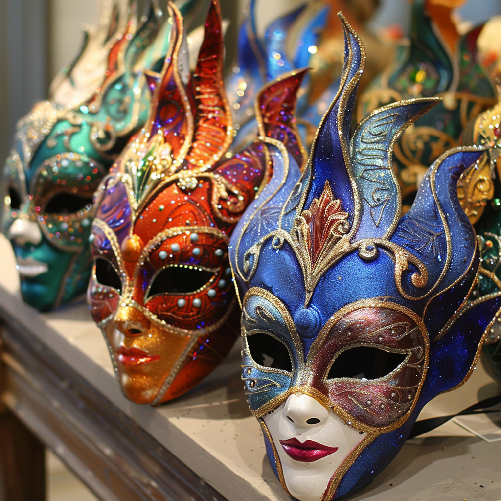 Vibrant Mardi Gras Papier Mâché Masks