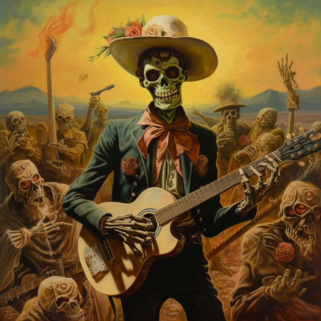 Mariachi Zombie with Scary Monster Background