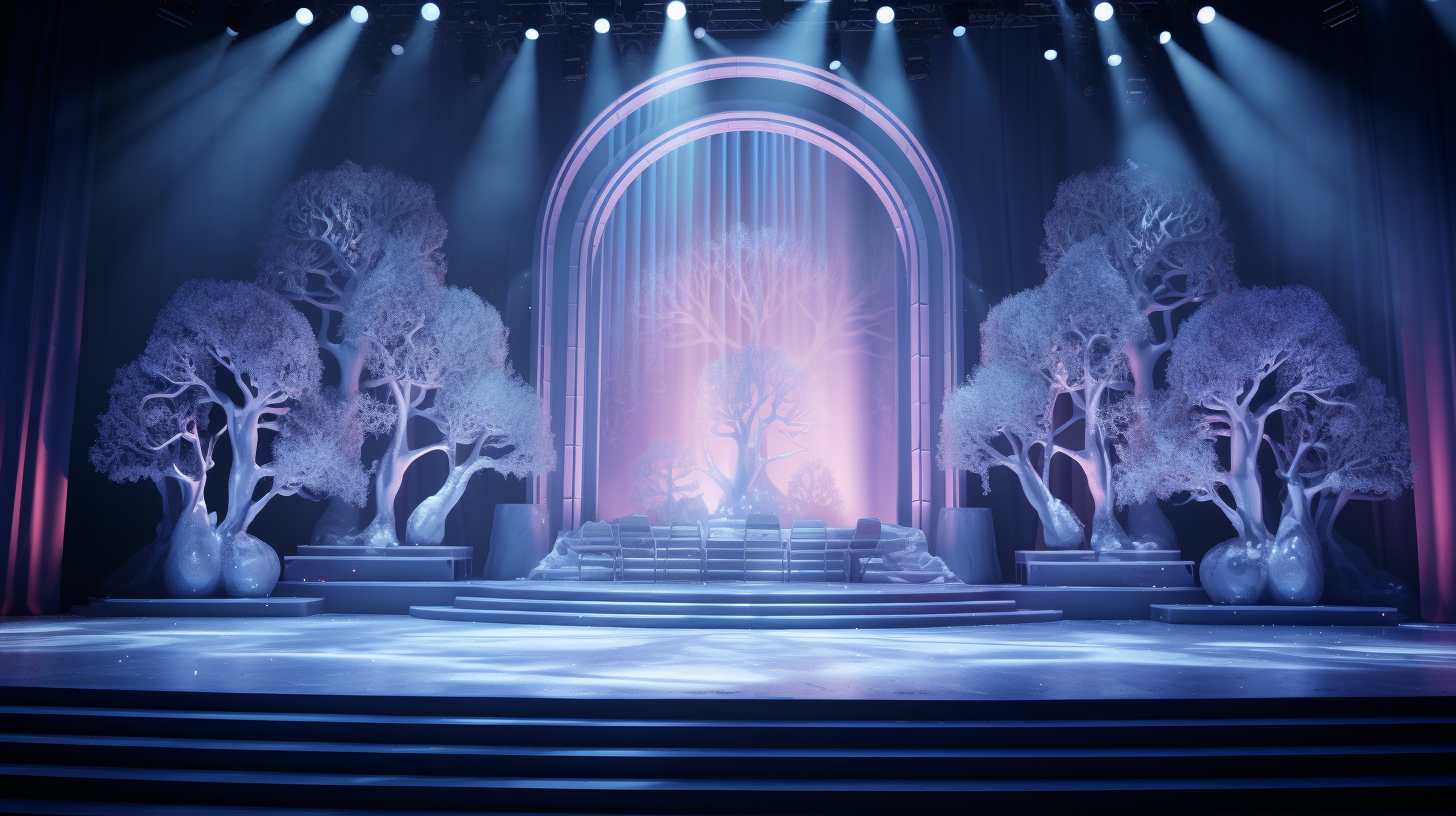 Colorful winter wonderland stage design for Mariah Carey's Christmas concert