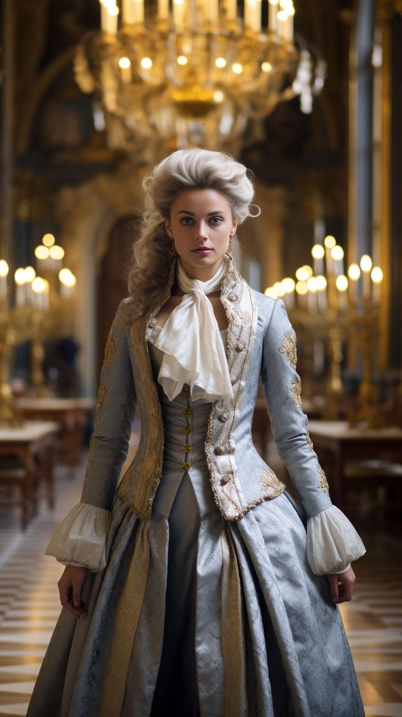 Elegant Marie Antoinette in French Palace Hall