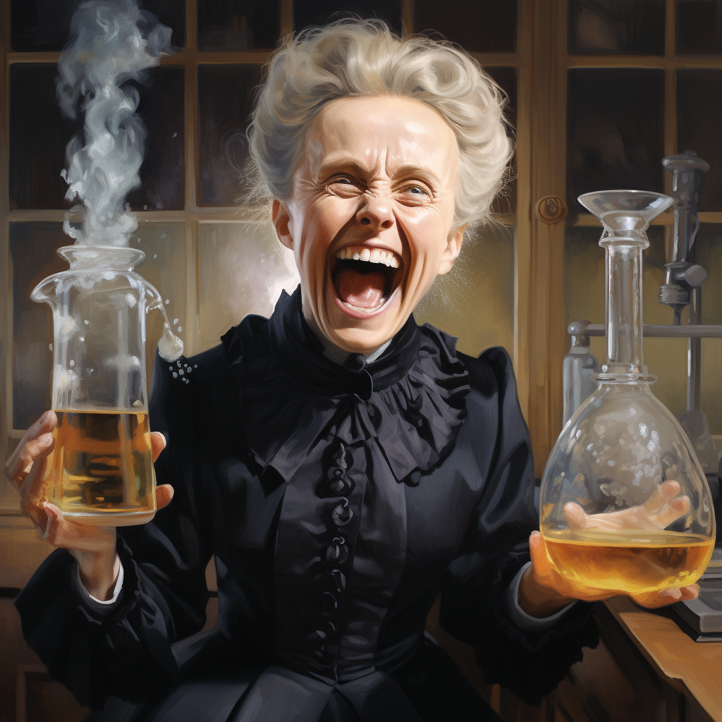 Marie Curie laughing maniacally photo