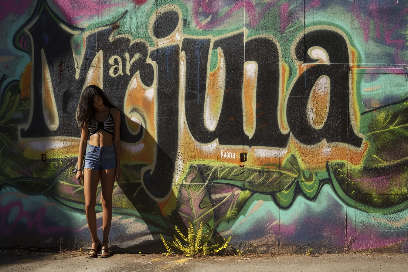 Marijuana Poster with Supermodel Woman by Mural