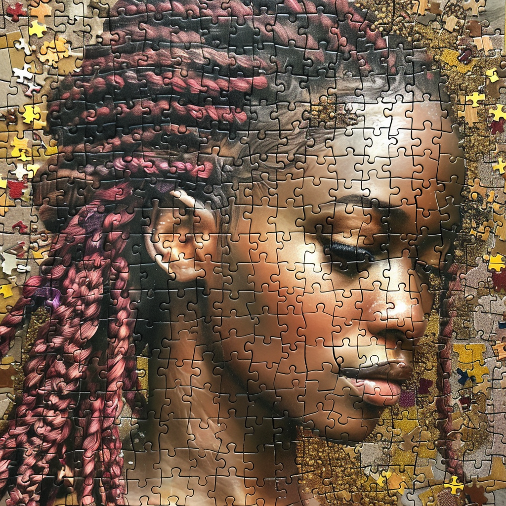 African American female reaching for missing puzzle piece