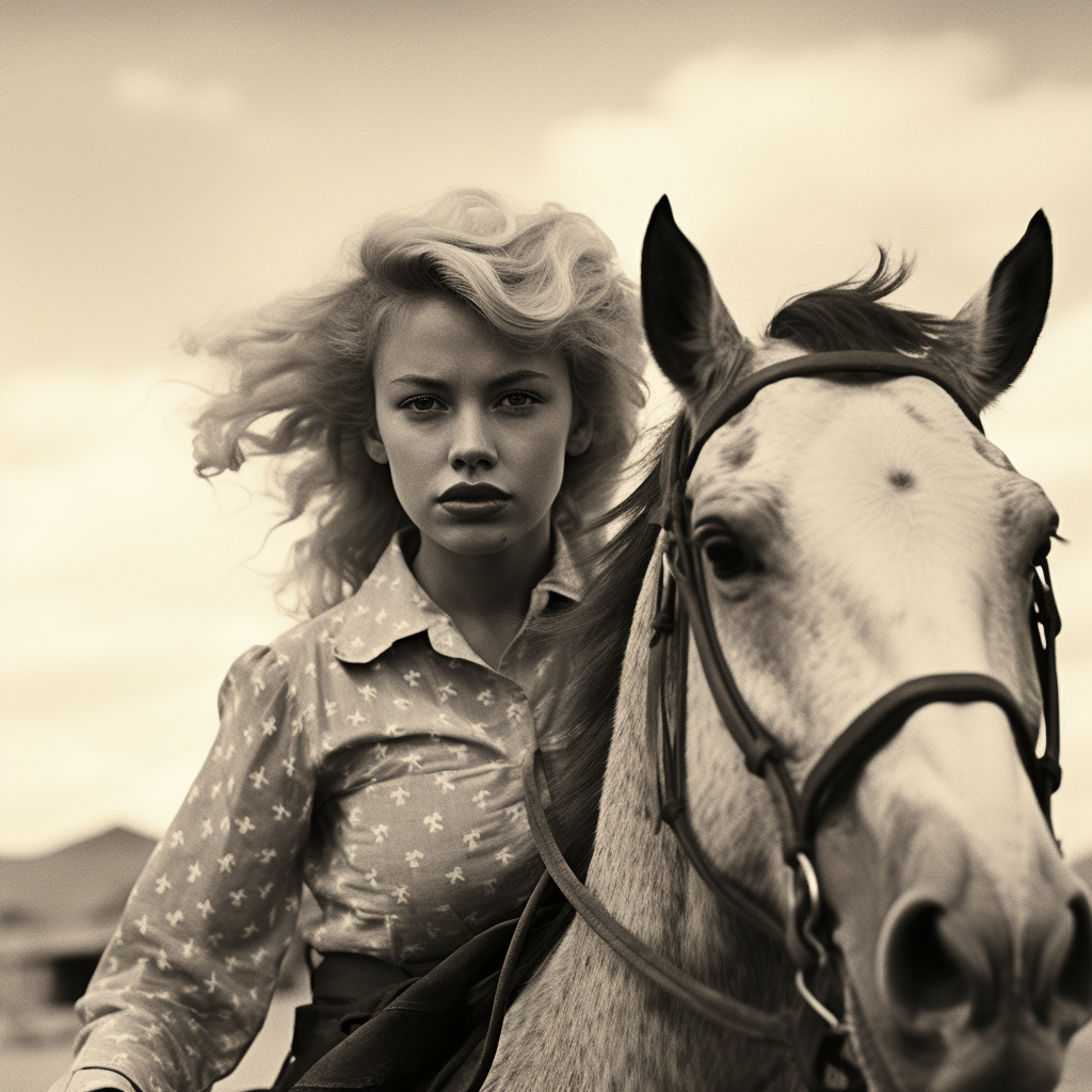 Marilyn Monroe riding spotted pony photo