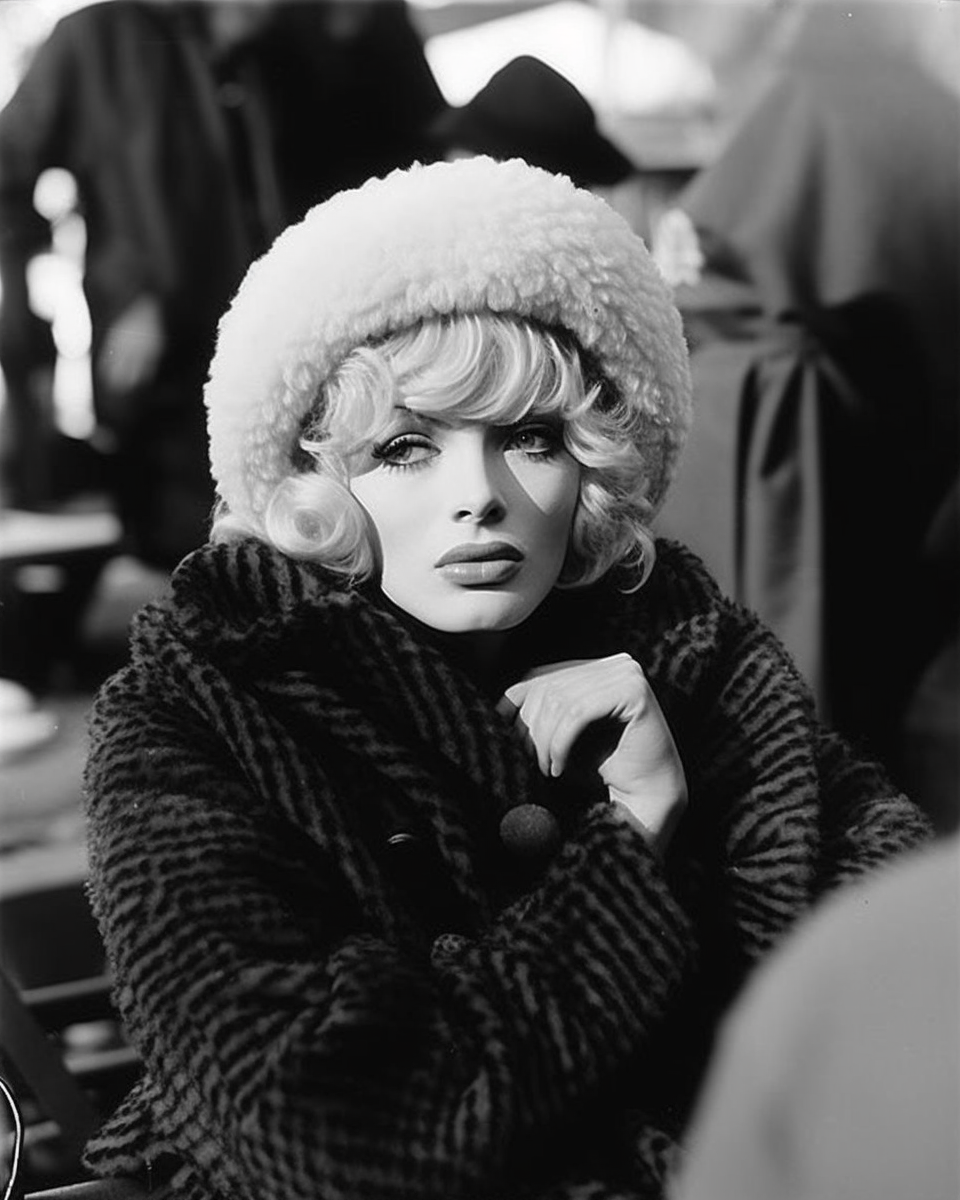 Marilyn Monroe sitting between takes