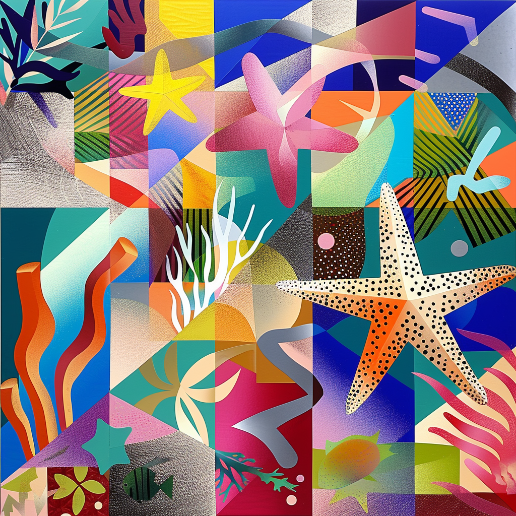 Geometric abstraction marine life starfish corals