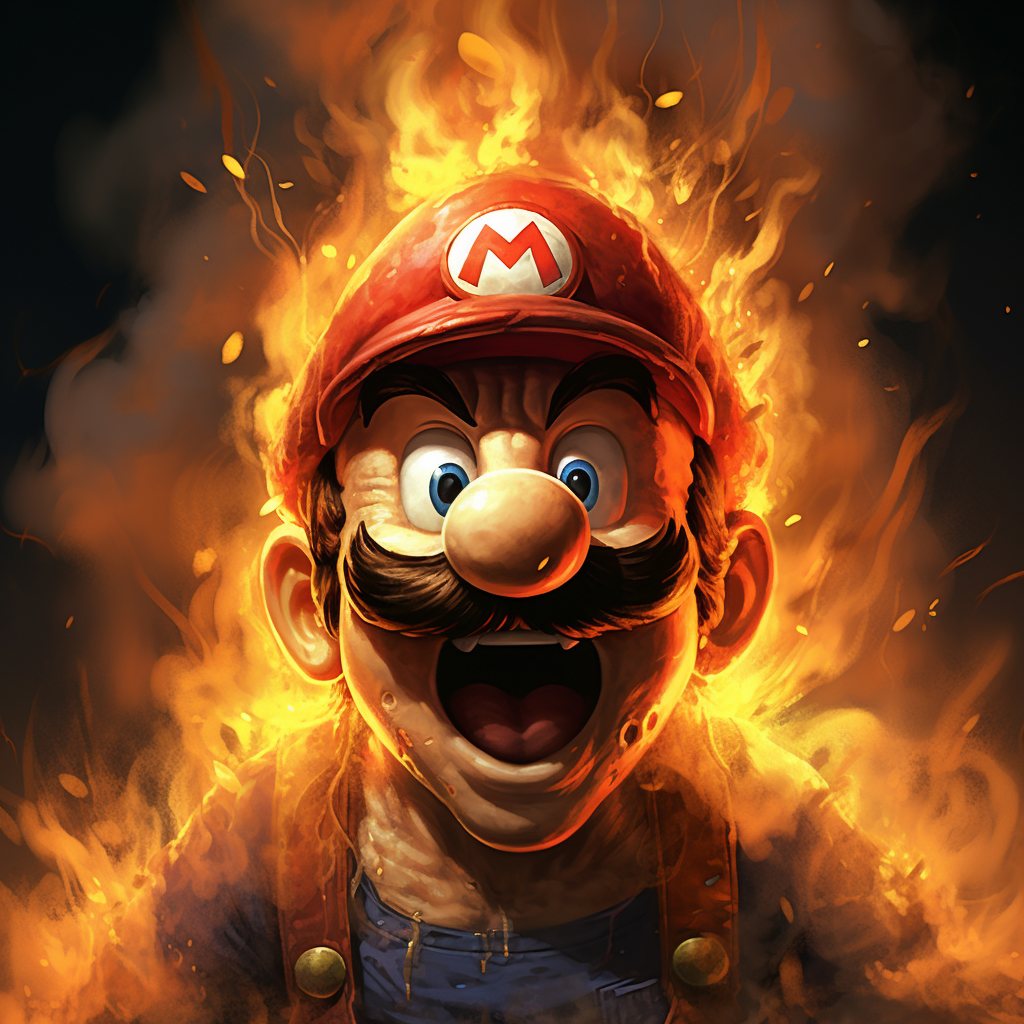 Burning head of Mario Bros