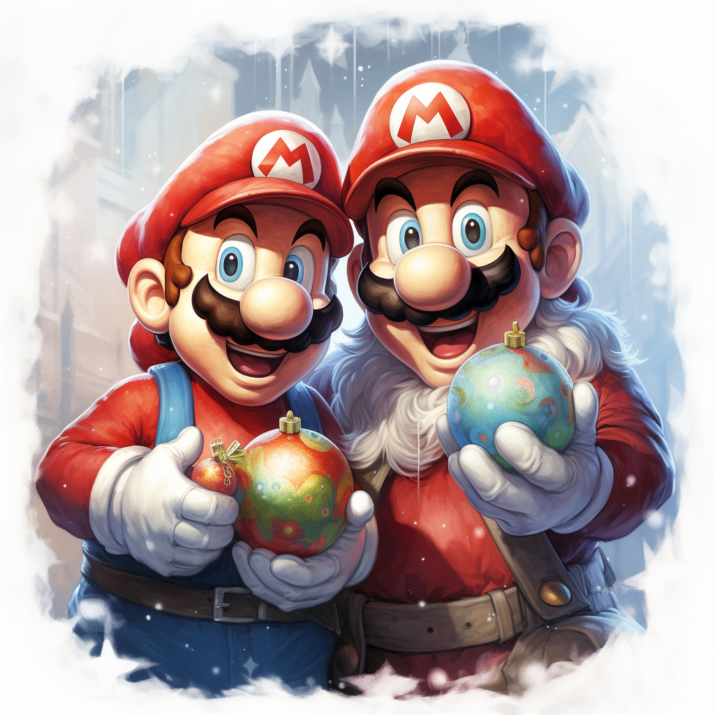 Mario Bros at Christmas with white background