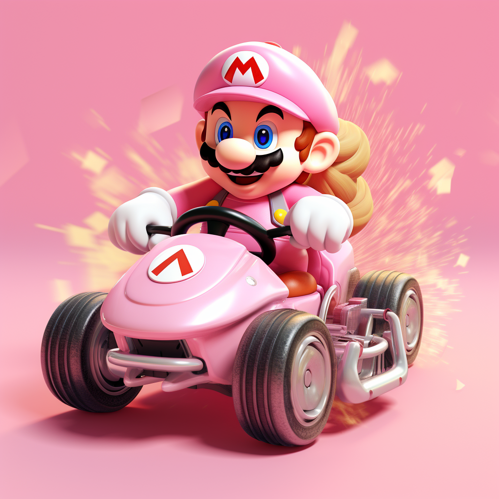 Mario Kart with baby pink background