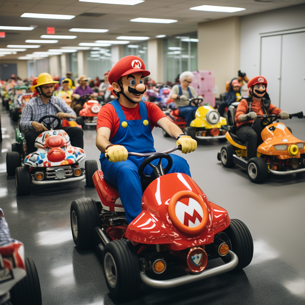 Exciting Mario Kart Race in IT Office