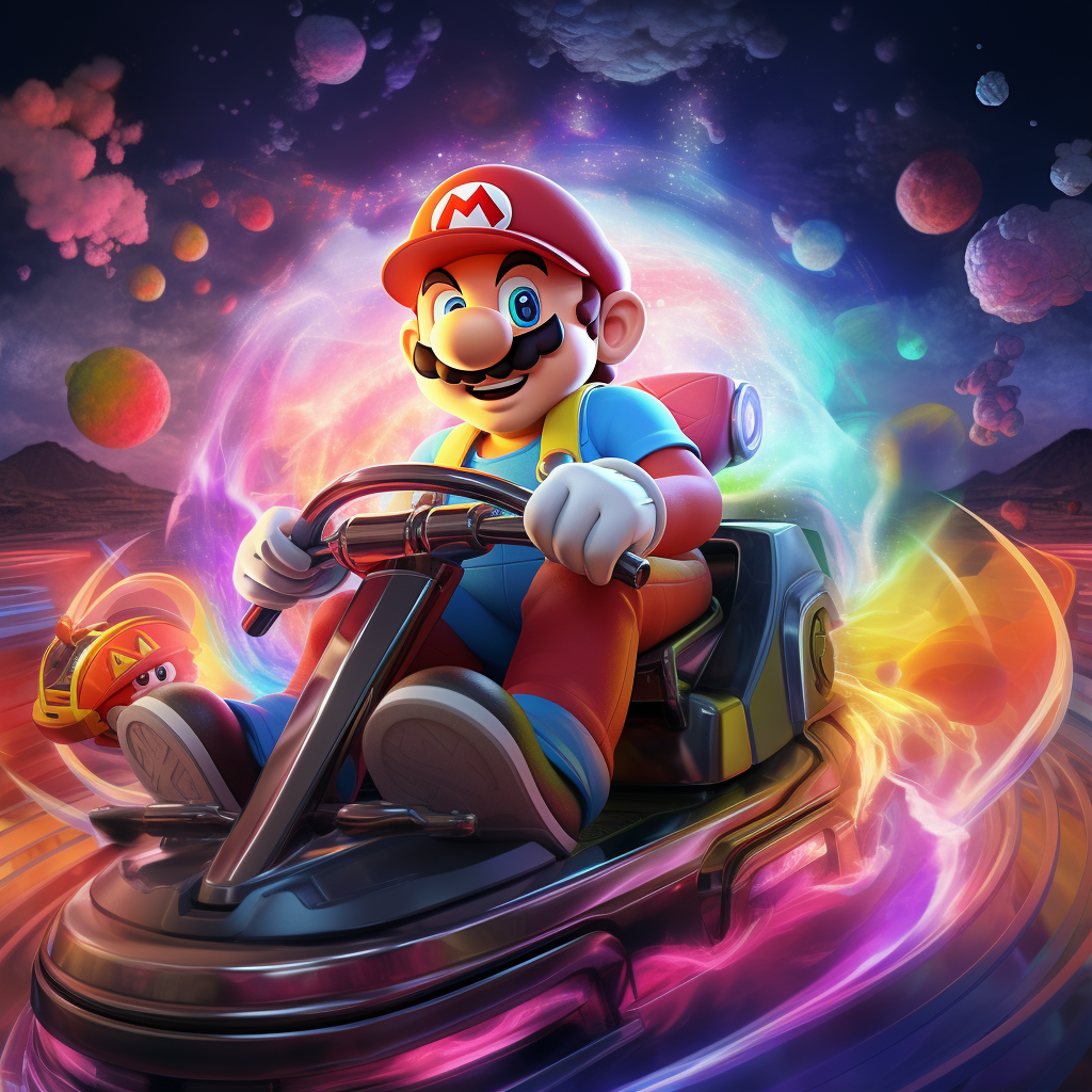 Mario Kart Riding Rainbow in Space