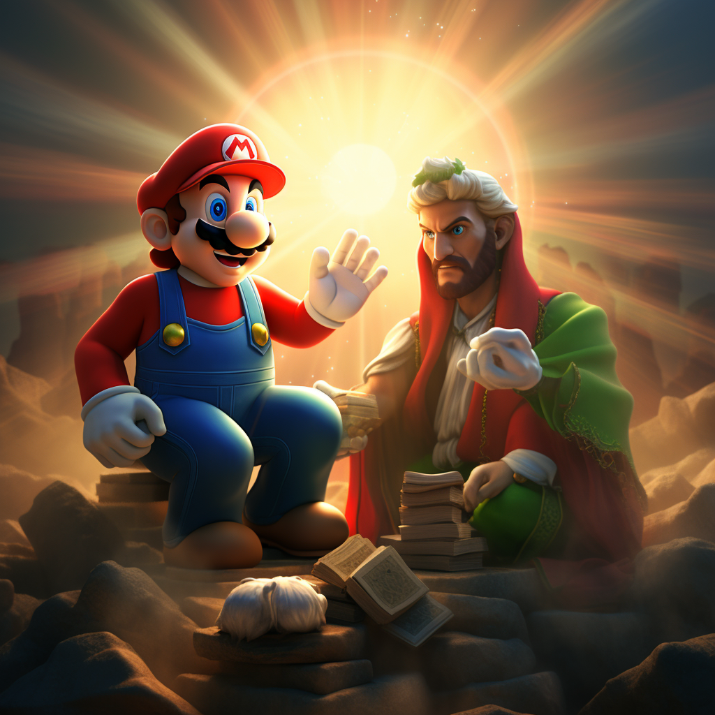 Mario and Luigi expressing gratitude to Jesus