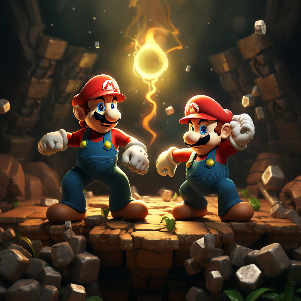 Mario and Luigi overcoming obstacles together