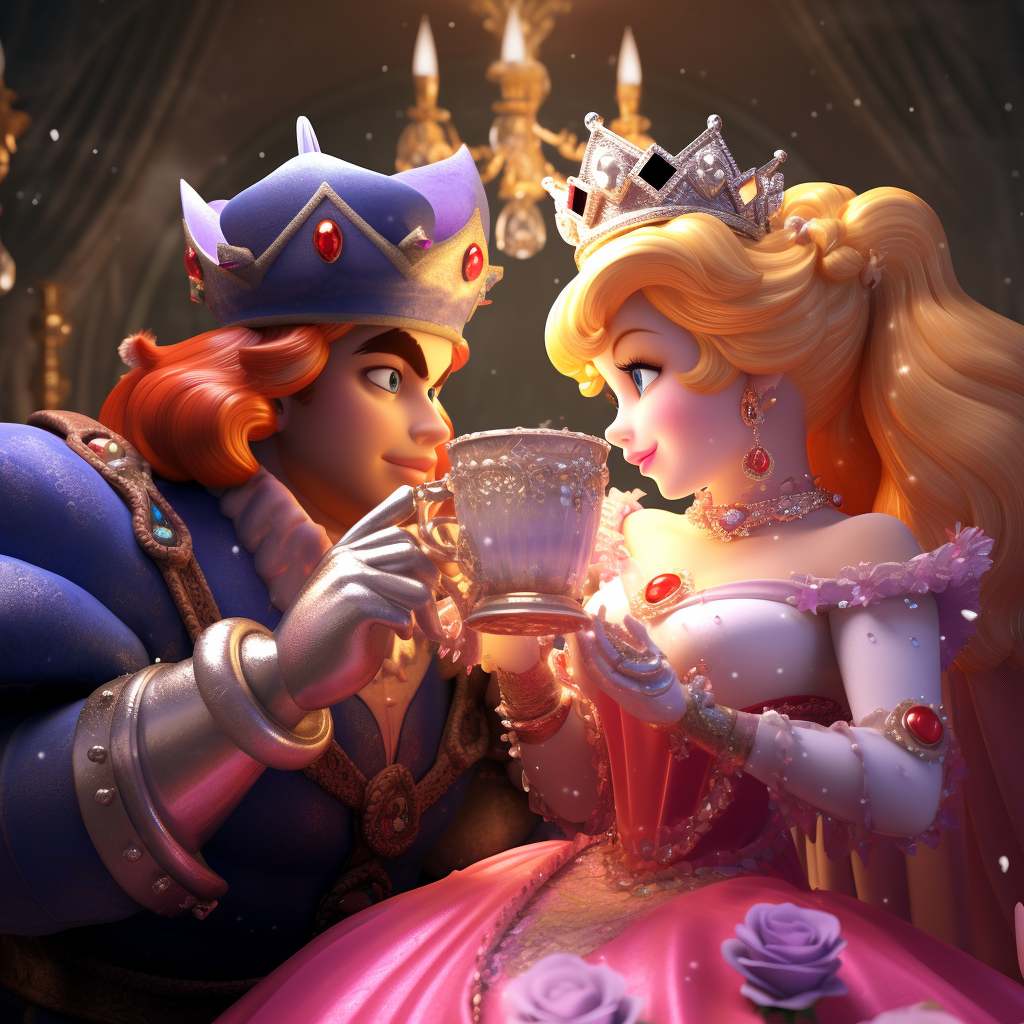 Mario and Princess Peach enjoying lean together