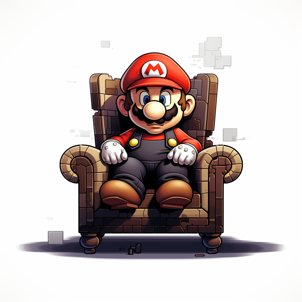 Pixel Art of Mario Sitting on Chair