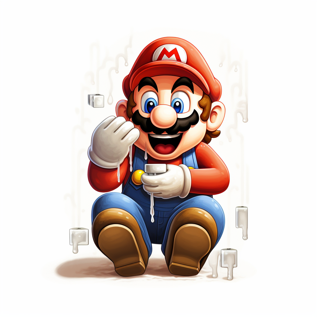 Mario brushing teeth in pixel art