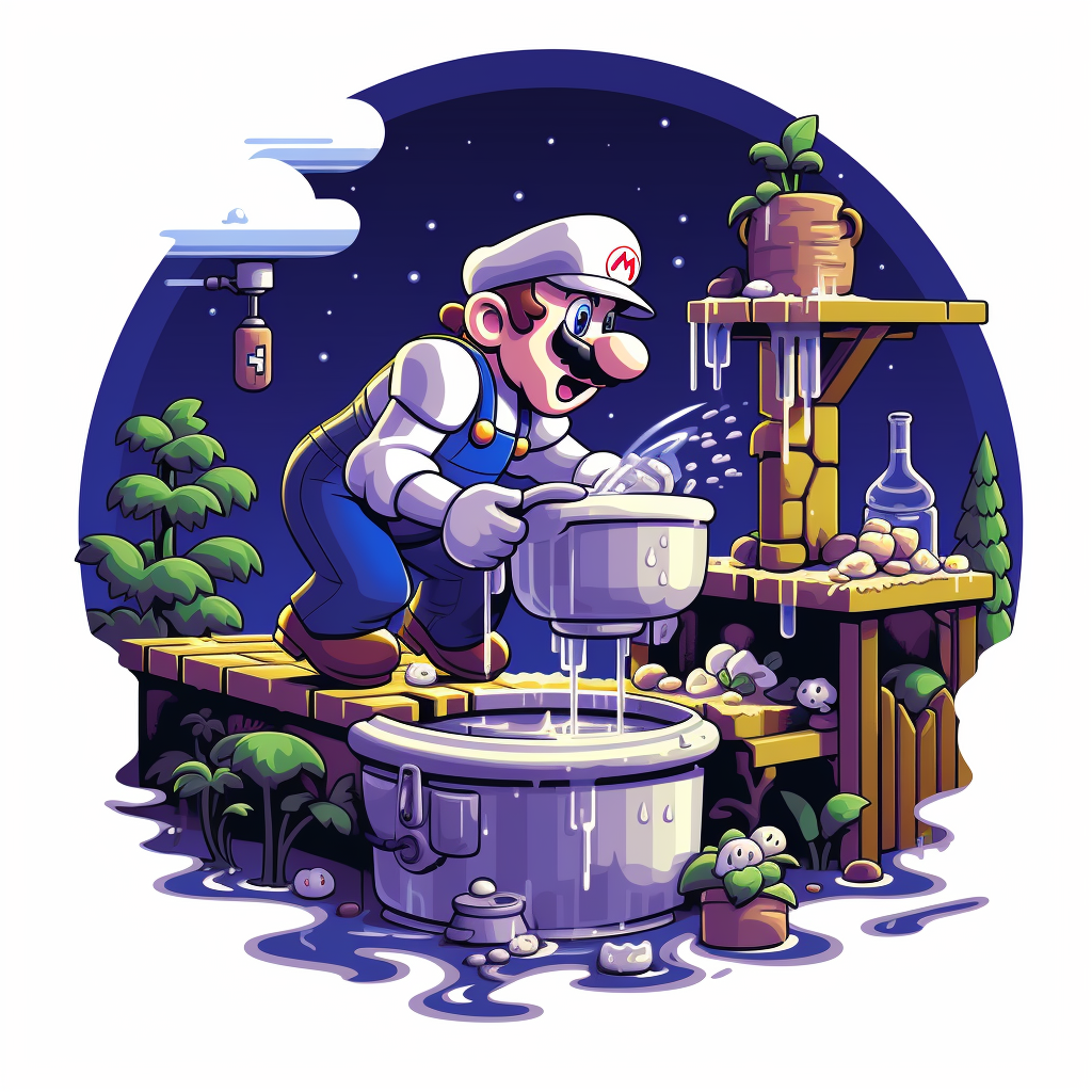 Pixel Art of Mario Washing Dishes