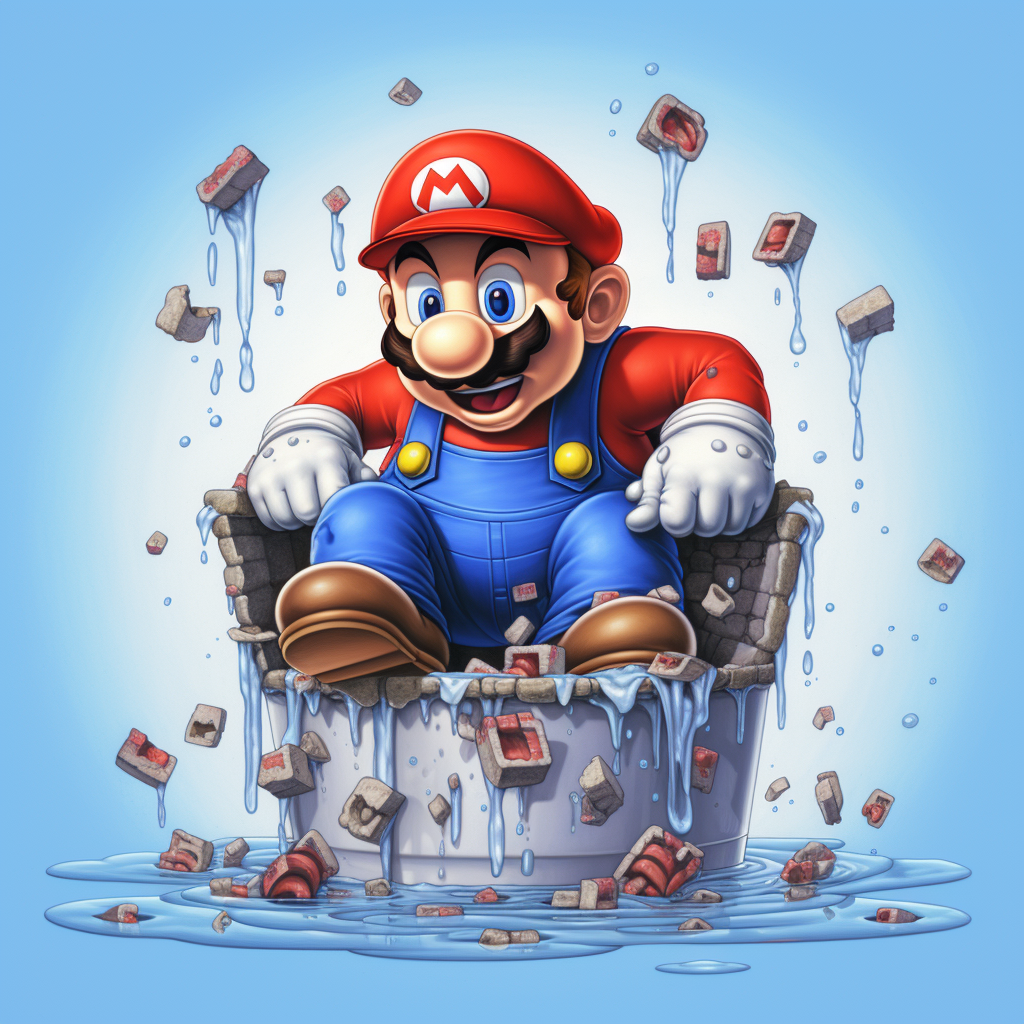 Mario washing underpants on white background