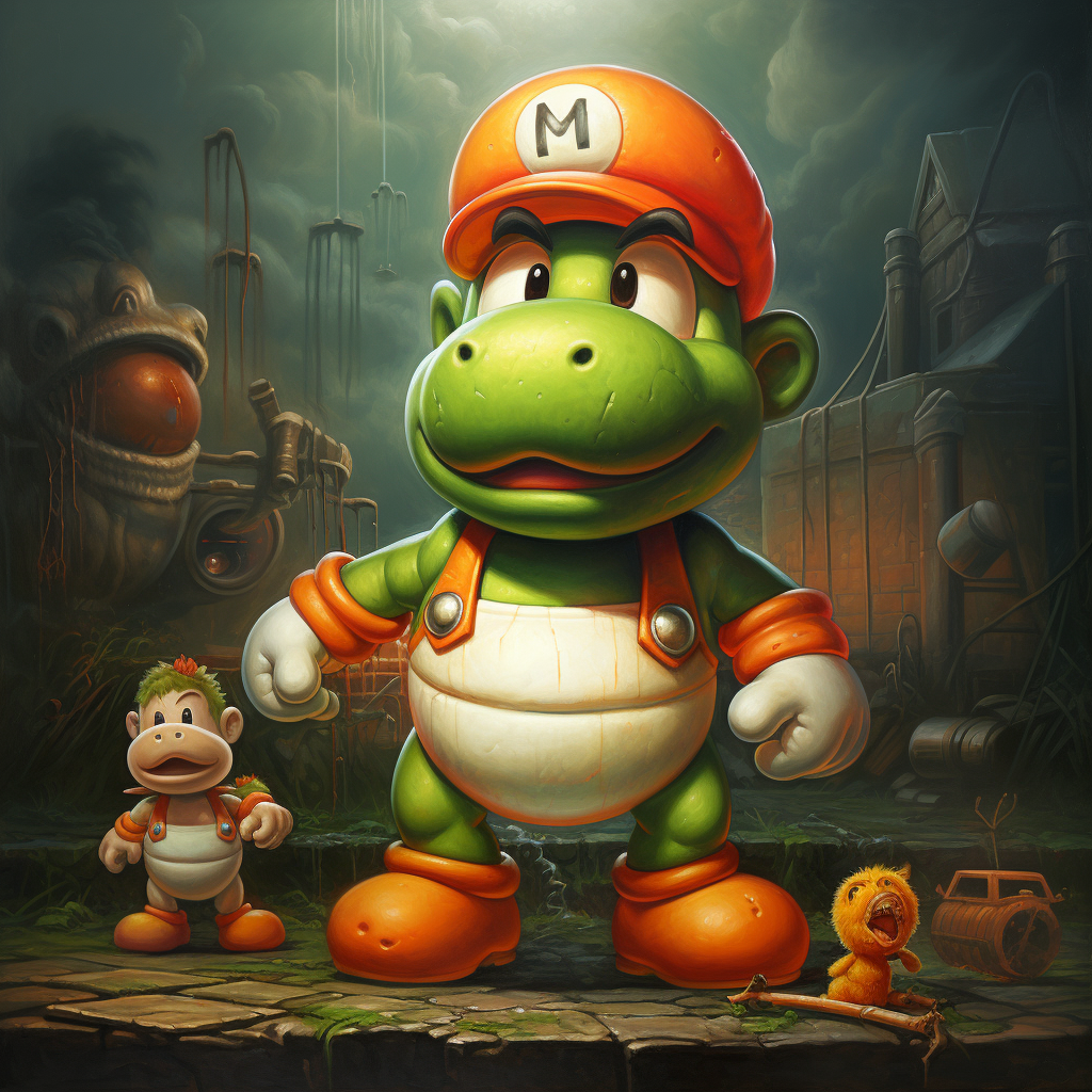 Super Mario's Yoshi with Chibi Donkey Kong