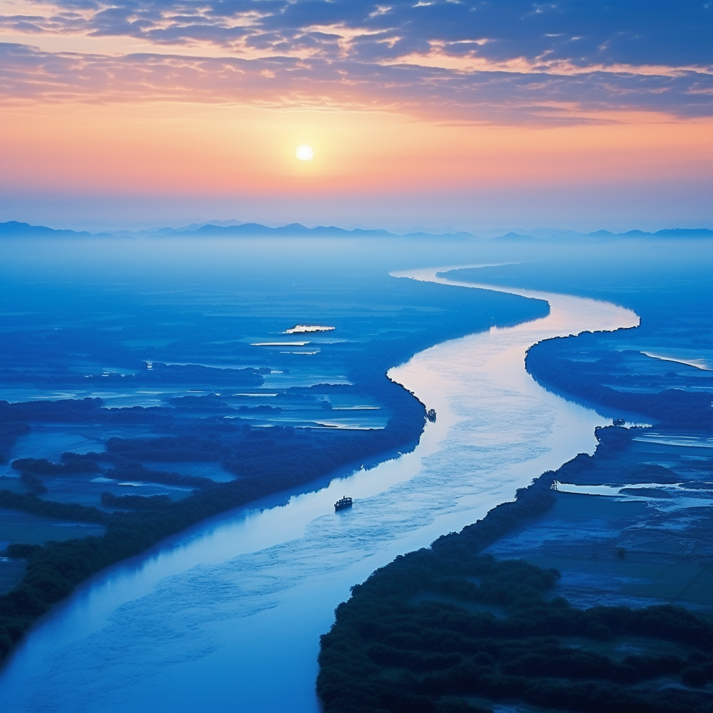 Beautiful river in China at sunrise