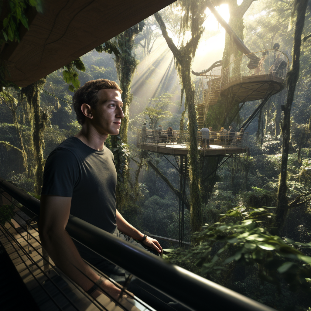 Mark Zuckerberg in jungle treehouse