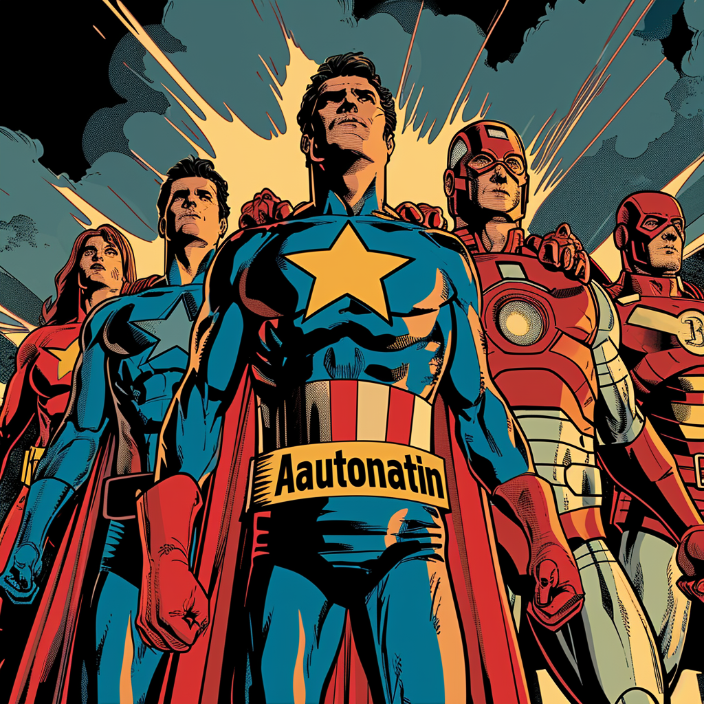 Marketing automation superheroes in comic-inspired suits