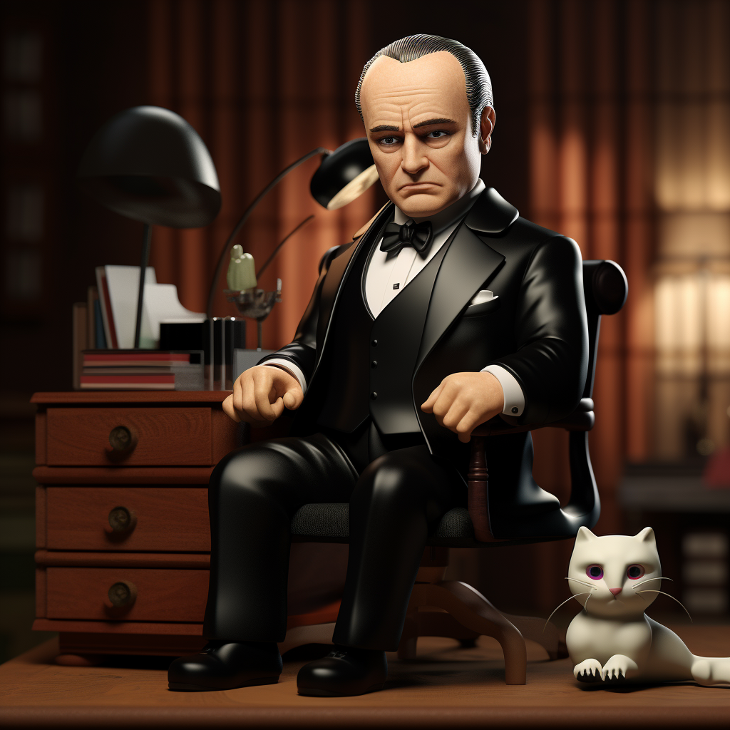 Marlon Brando as the Godfather with cute animated character