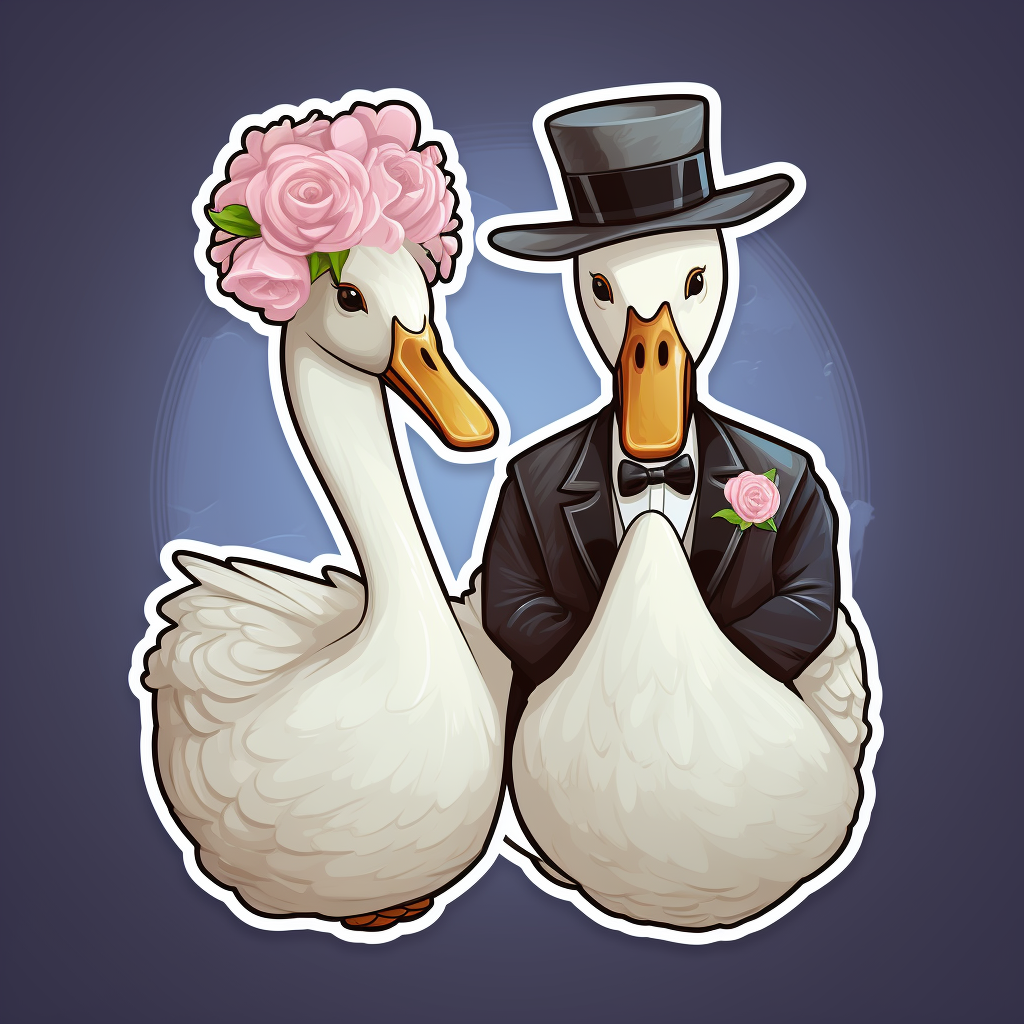 Two geese dressed for wedding