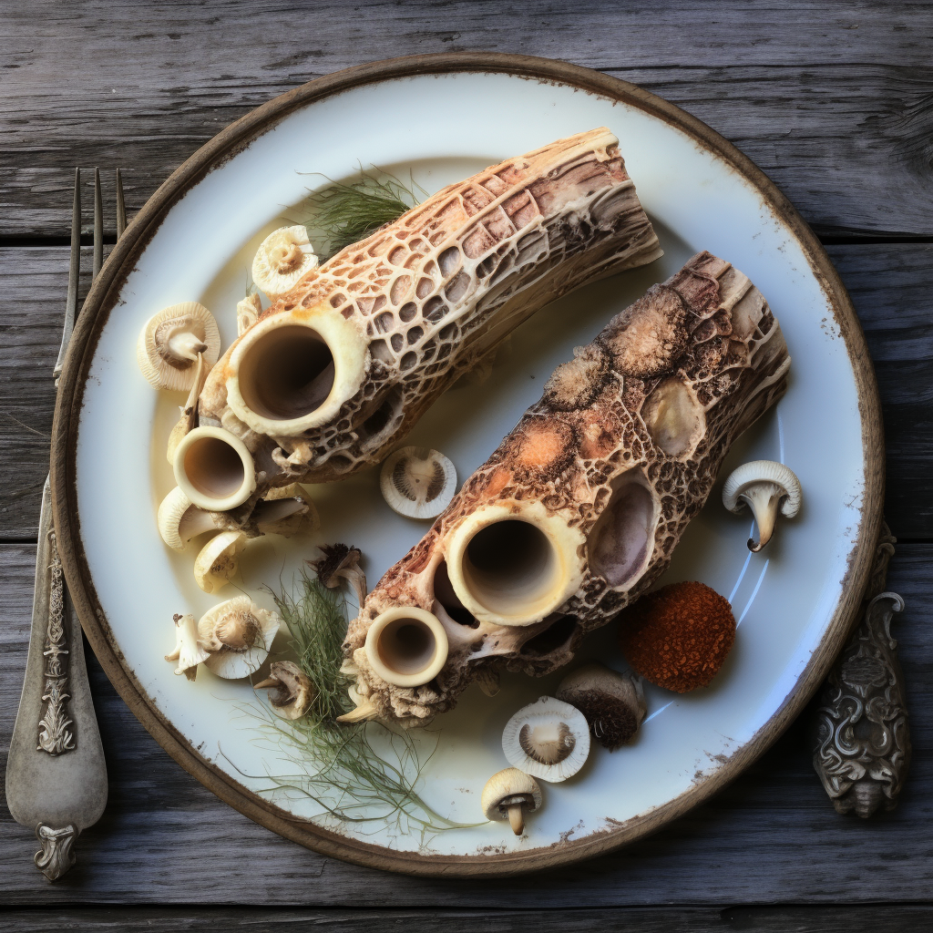 Realistic marrow bone on a plate