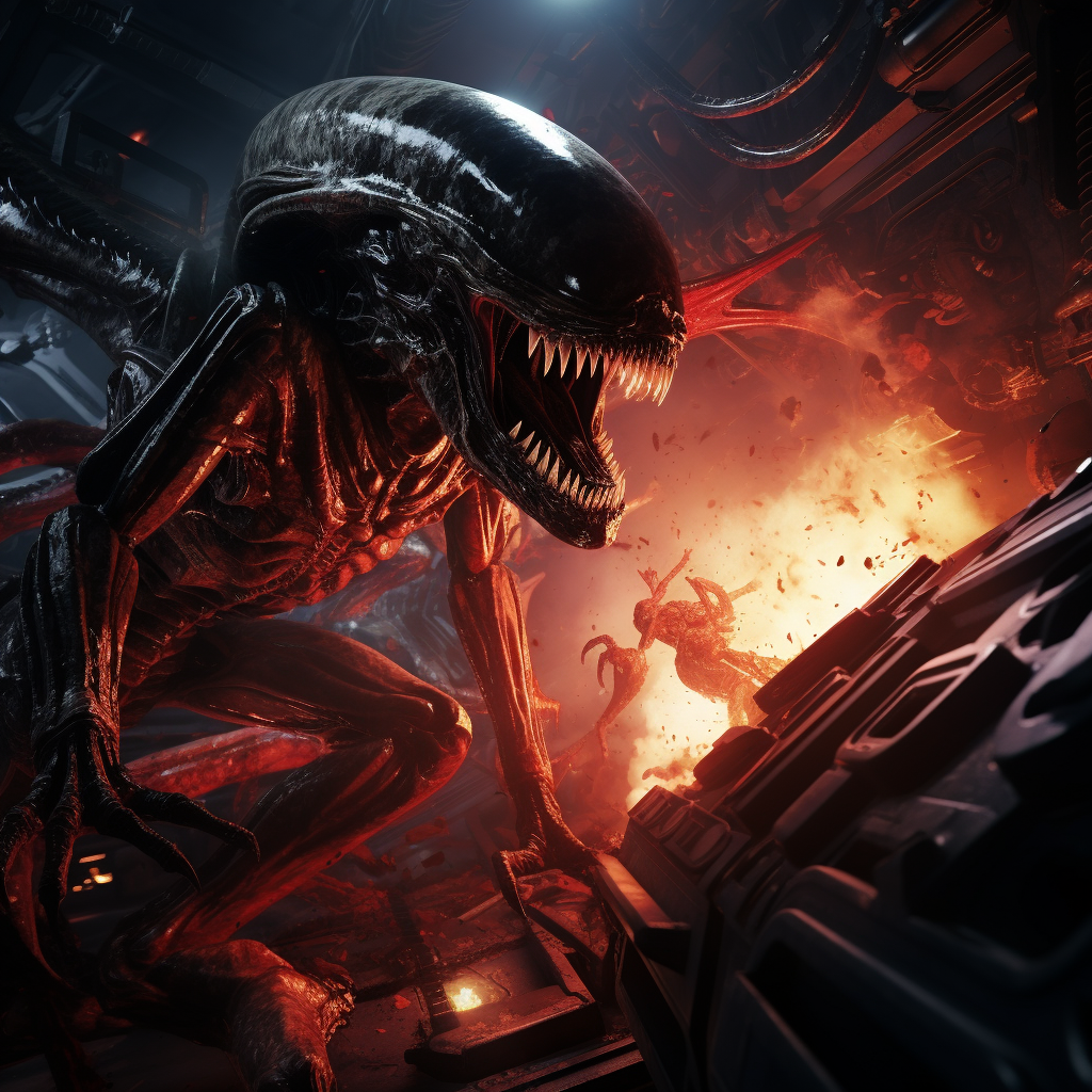 Image of Mars Attack aliens fighting Xenomorphs