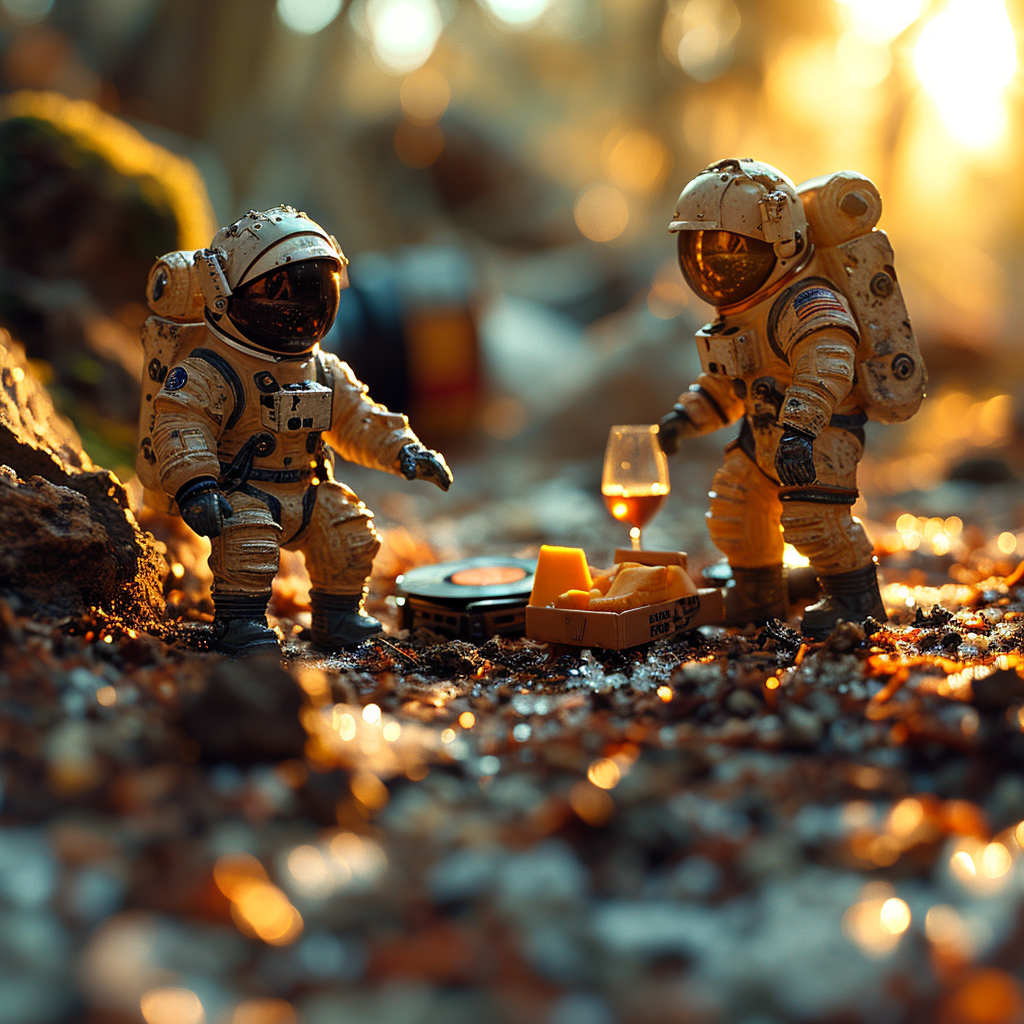 Astronauts having a picnic on Mars