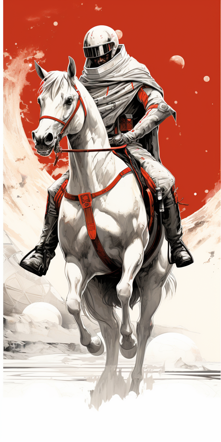 Sketch of Astronaut Riding Horse on Mars