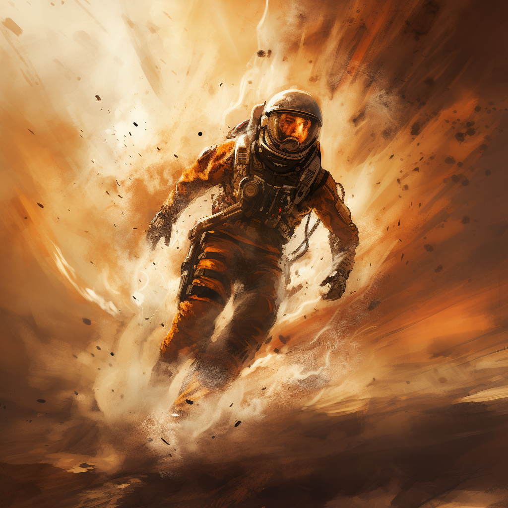 Astronaut fleeing massive sandstorm on Mars