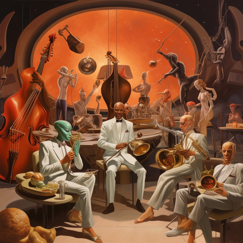 Jazz band performing at a swanky club on Mars