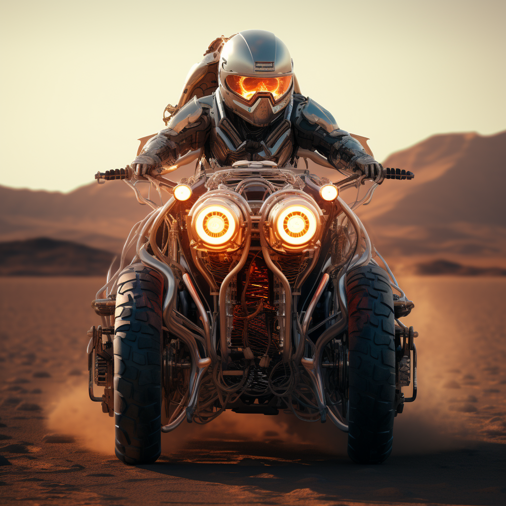 Futuristic motorcycle with xenomorphic headlights