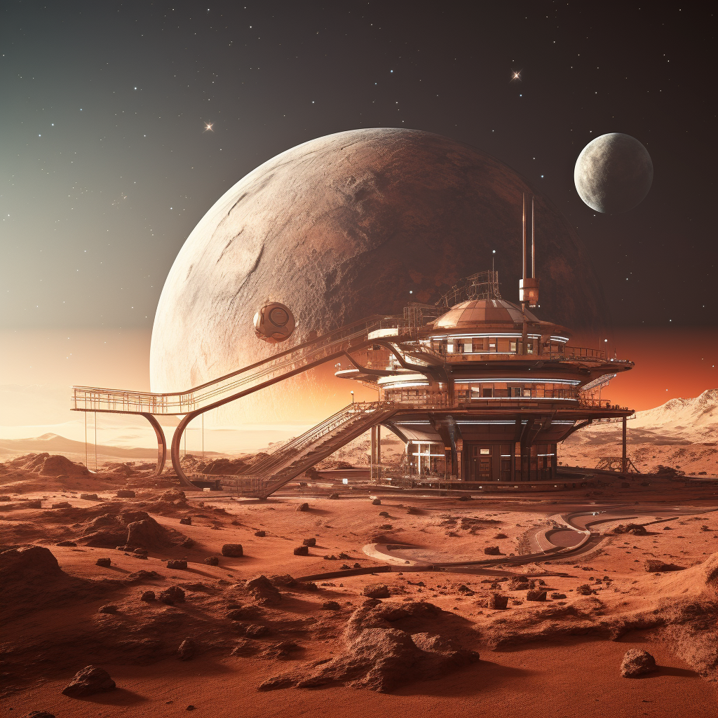 Futuristic Mars Planet Landscape and Space Base