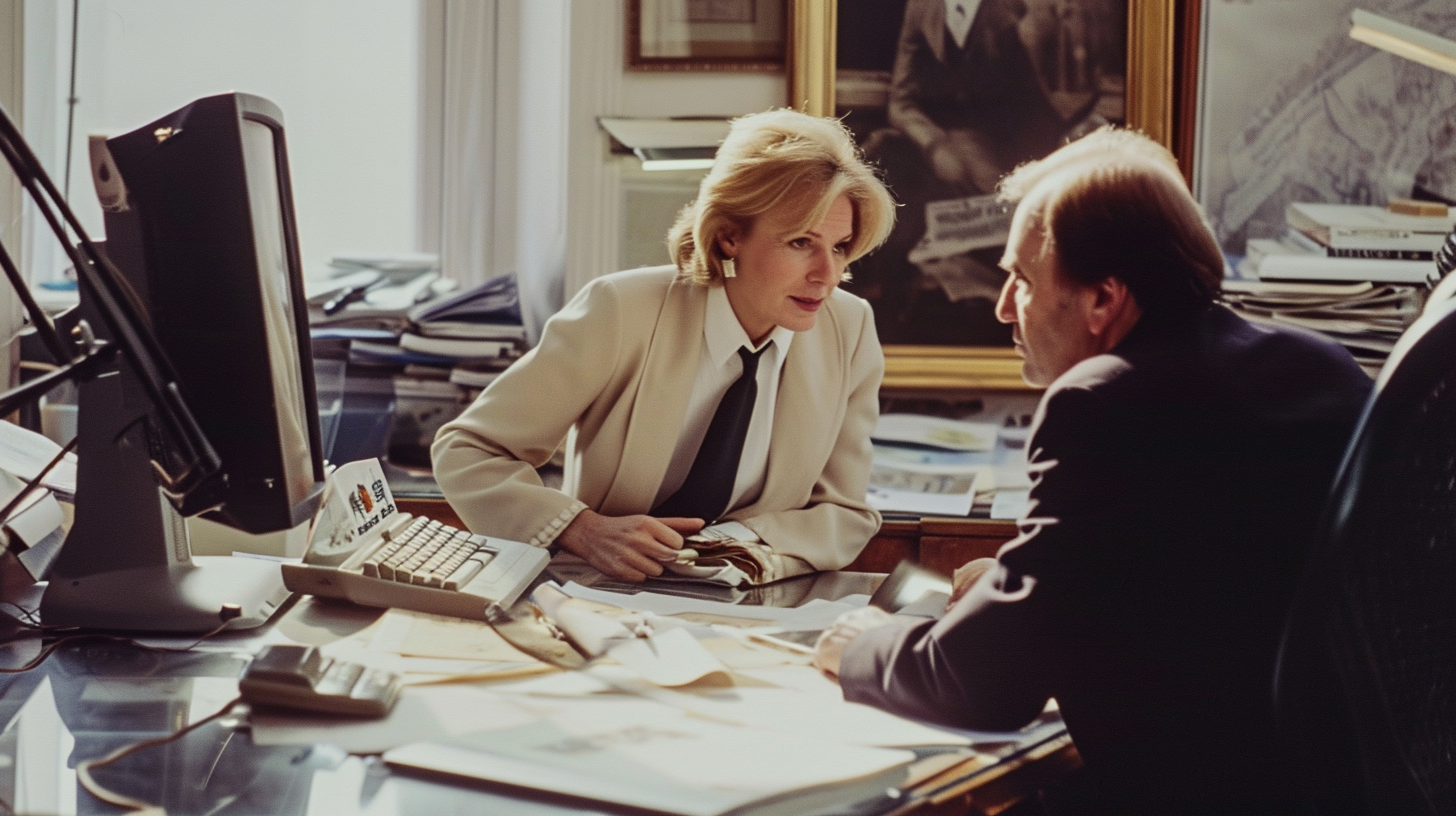 Martha Stewart pitching magazine design to Rupert Murdoch