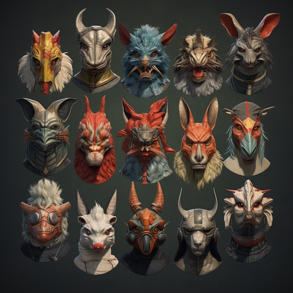 Group of Martial Artists in Chinese Zodiac Masks