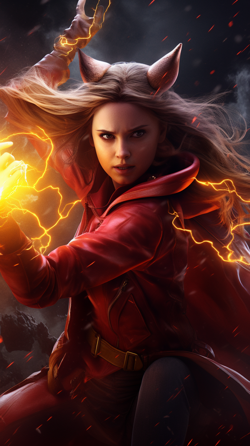 Scarlet Witch battling Pikachu in epic showdown