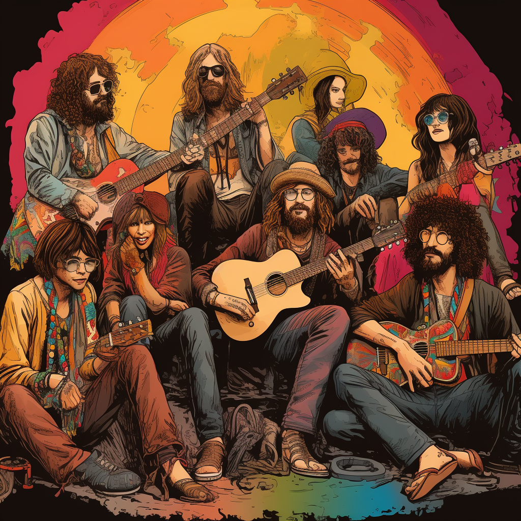 Group of hippies enjoying music