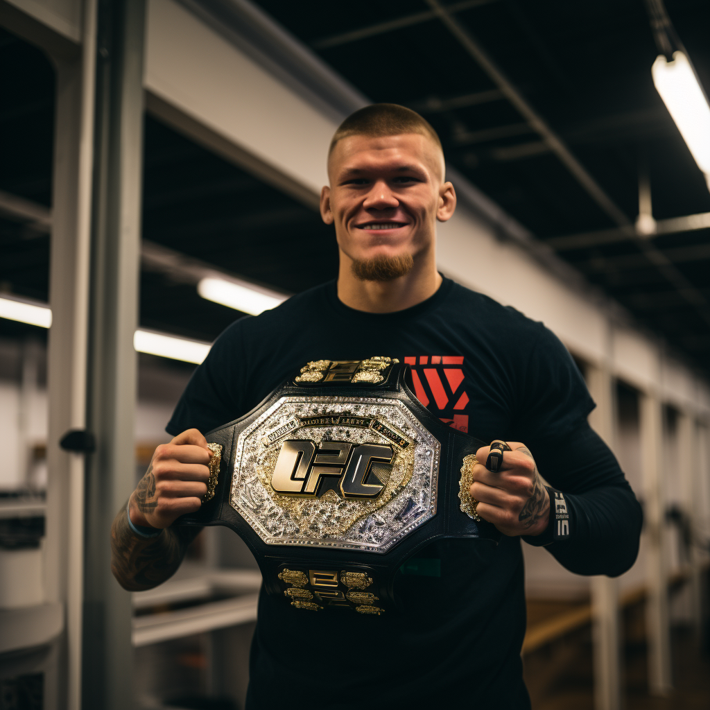 Marvin Vettori proudly displaying UFC belt