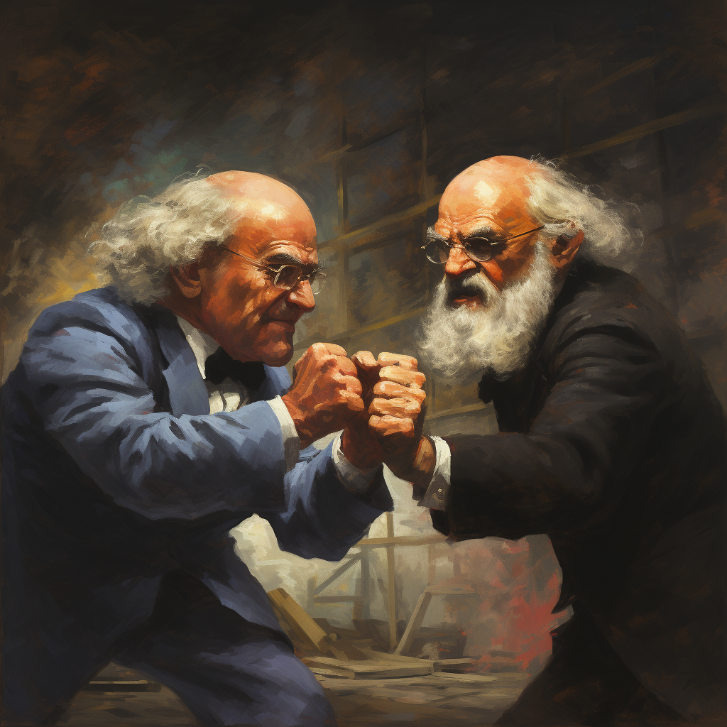 Karl Marx and Milton Friedman fist fighting