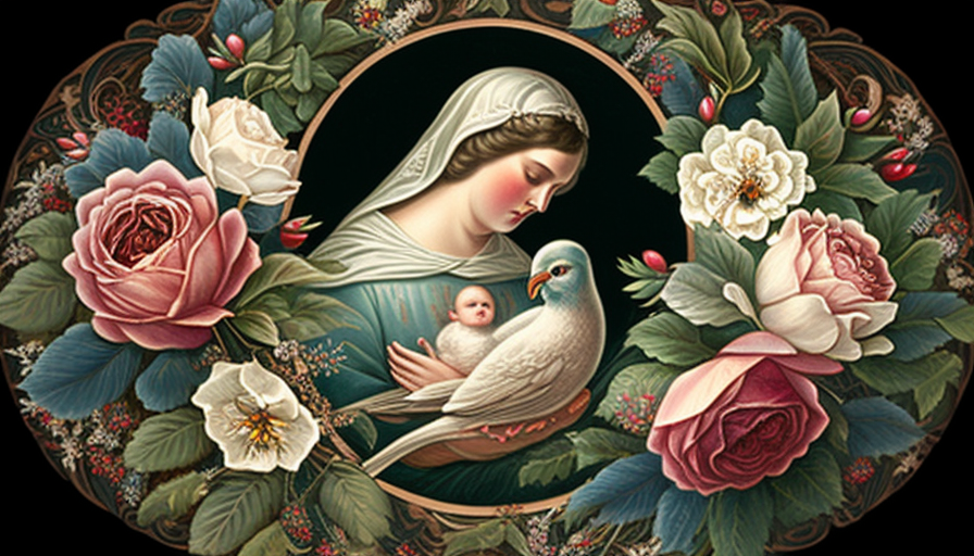 Mary Mother Jesus Roses Birds Cartonnage