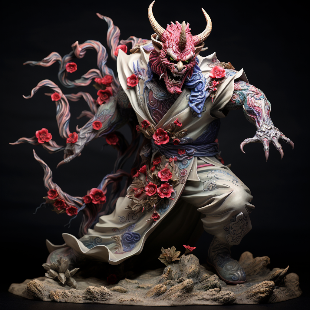 Samurai in Hannya Demon Mask Whirling Barefoot